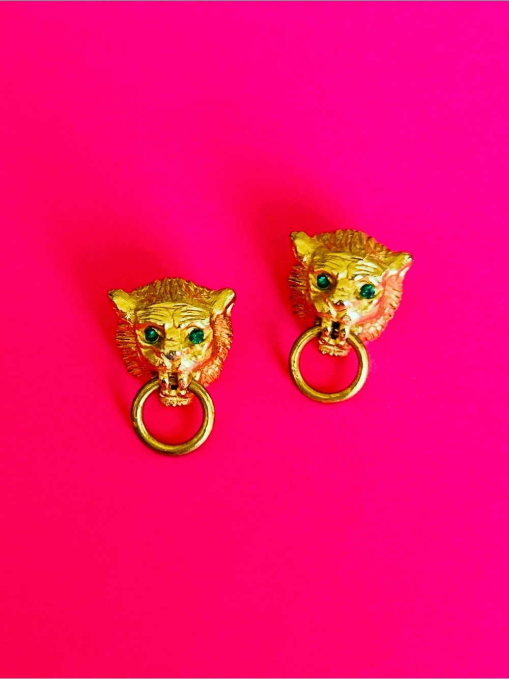 Vintage Gold Lion Head Door Knocker Stud Earrings